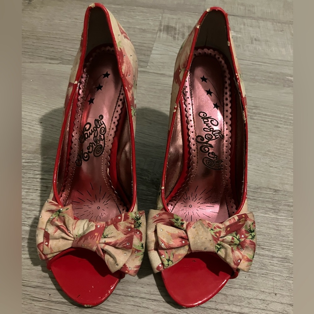 Naughty Monkey Pink/Red Open-Toe Wedge Heels